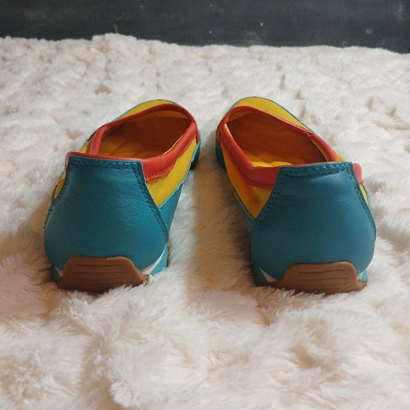 Cougar Shoes Extatic Leather Mesh Slip On Flat Yellow Orange Blue Size 9M - Picture 2 of 10